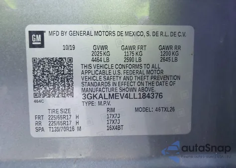 2020 GMC Terrain Fwd Sle z USA, uszkodzony, nr VIN 3GKALMEV4LL184376